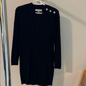 LOFT Black Long Sleeve Knit Dress with rhinestones on the collar.